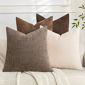 Set of 4 Soft Textured Decorative Throw Pillow Covers 26x26 Inch Cozy Farmhouse Cushion Cover Square Accent Pillow Cases for Bed Couch Sofa Living Room, Beige Taupe Brown