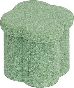 B FSOBEIIALEO Storage Ottoman Cube, Flowers Shaped Ottomans with Storage Foot Stool Footrest, Boucle Ottoman Seat for Dorm Room, Faux Teddy Fur, Green 15"x15"x15"