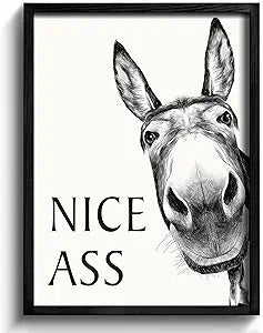 Heiple Framed Bathroom Art Wall Decor - Farmhouse Home Decor Sets, Vintage Funny Signs (Black, 16"x20")