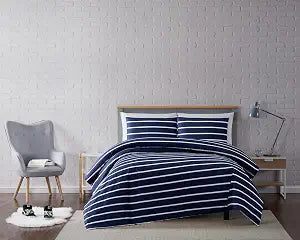 TRULY SOFT Maddow Stripe Navy Polyester 3-Piece Full/Queen Duvet Set, Stripe Themed, for Men and Women, Oeko-TEX Certified Confidence