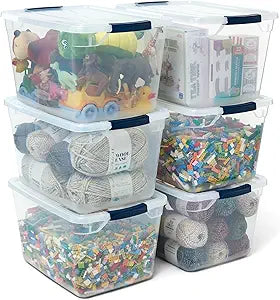 Rubbermaid Cleverstore Clear 32 Qt, 6 Pack Stackable Plastic Storage Bins with Lids, Great for Closet and Laundry Storage, Organizing in the Home