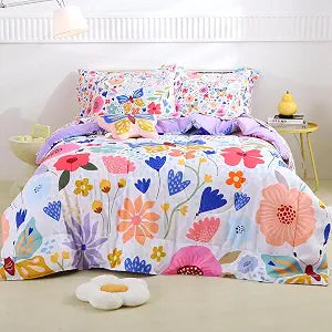Mooreeke Twin Size Comforter Sets for Girls Kids, 6 Pieces Bed in a Bag Purple Floral Butterfly Bedding Comforter Sheet Set with Shams and Decorative Toy Pillow, Ultral Soft Microfiber Kids Bed Set