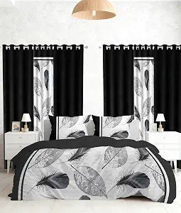 9 pcs Queen Bed in a Bag with Curtains | Bedspread, Pillowcases, Print & Solid Curtains | Microfiber Monochrome Nature | Silky Soft, Breathable | Bedroom & RV Decor