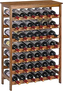 VASMIA 42 Bottles Bamboo Wine Rack,7-Tier Wine Rack Freestanding Floor with Table Top, Wine Storage Shelf for Kitchen Dining Room Bar,Walnut