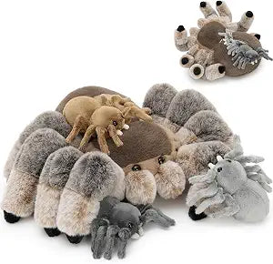 MorisMos 4Pcs Large Spider Plush, 16 Inch Mommy Spider Stuffed Animals with 3 Babies, Soft Cuddly Pillow Plush Gifts for Kids Boys Girls, Brown
