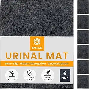 Urinal Mats Non-Slip Non-Adhesive Water Absroption Bathroom, Restaurant, Gym, Restroom Toilet floor Pad for Men and Women Rectangular Shaped Dark Gray Commercial Splash (6 PACK)