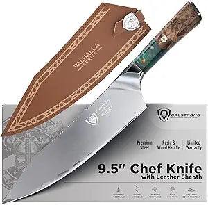 Dalstrong Chef Knife - 9.5 inch - Valhalla Series - 9CR18MOV HC Steel Kitchen Knife - White Resin & Wood Handle - Razor Sharp Chef's Knife - Kitchen Knife - Professional Cooking - w/Leather Sheath