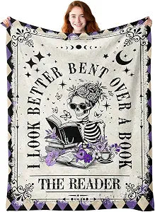 Book Lovers Gifts - Smutty Book Lover Gifts for Women - Skeleton Reading Blanket for The Reader - Bookworm Bookish Books Club Librarian Reading Gift - Gothic Blanket for Christmas Birthday 60" x 80"