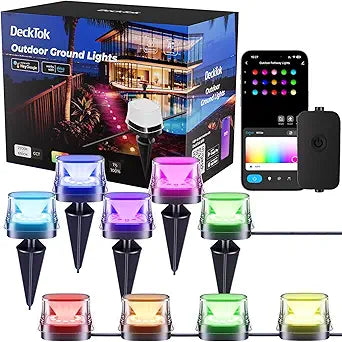 DeckTok Outdoor Ground Lights, 50ft Smart RGBCW LED Pathway Lights Work with Alexa, Google Assistant, 15 Pack IP67 Waterproof Landscape Lighting for Path Yard Lawn Patio Pool Fence and Party Decor