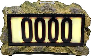 Nature's Mark Solar Power Lighted House Numbers Address Sign - LED Illuminated Outdoor Resin Light Up House Number Sign Decor for Home Yard Street (Rock)