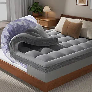 ChiXpace 4 Inch King Mattress Topper Dual Layer Memory Foam Mattress Topper, Soft Pillow Top Mattress Cover, Gel Foam Mattress Egg Crate Design, King Size Mattresses Pad (Grey)