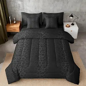 Feelyou Kids Black Grey Leopard Comforter Set with Sheets Full, Leopard Stripes 7 Piece Bedding Set Zoo Animal Fur Print Bed in a Bag Wildlife Bed Set