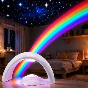 Rainbow Projector Night Light for Kids Bedroom, USB/ Battery Powered LED Rainbow Lamp with 10-Min Auto-Off Sleep Timer, Rainbow Projection Signs Wall Decor Birthday Gifts for Girls Boys Toddler
