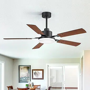 52 Inch Ceiling Fans with Lights, Modern Black Ceiling Fans with LED Lights, Ultra Quiet DC Motor Flush Mount Ceiling Fan Reversible 5 Dual Blades Downrod Fan for Living Room Bedroom Kitchen