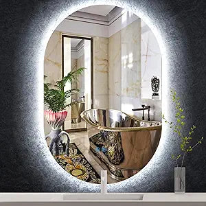 40 x 24 Inch Oval LED Backlit Mirror for Bathroom Salon Wall Horizontal/Vertical Mounted Antifog Smart Memory 3 Color 40 Inch Backlit Frameless LED Oval Lighted Vanity Mirror with Lights
