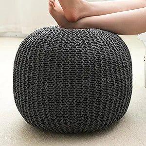 Pouf Ottoman Stuffed Round Modern Foam Filled Foot Rest Poufs for Living Room Chair Decorative 20 X 14 Inches Boho Relax Stool for Wedding Christmas Party, (Dark Grey, 20 Inch)