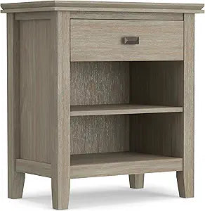 SIMPLIHOME Artisan Bedside Table - 24 inch Wide Solid Wood Nightstand Table in Distressed Grey, Transitional Bedroom Side or End Table with 1 Drawer and Open Shelf Storage