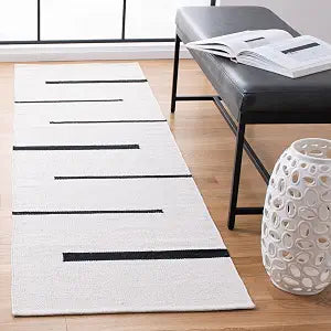 SAFAVIEH Montauk Collection Runner Rug - 2'3" x 10', Ivory & Black, Handmade Flat Weave Boho Farmhouse Cotton Modern Stripe, Ideal for High Traffic Areas in Living Room, Bedroom (MTK311A)
