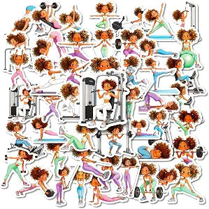 50 Pcs Fitness Workout Girl Stickers, Black Women Exercise Aesthetic Stickers, Waterproof Vinyl Decals for Laptop, Water Bottle, Journal, Scrapbooking, Gym Lovers Gifts