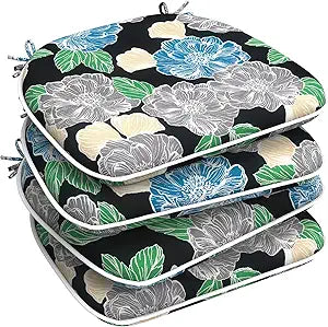 LVTXIII Set of 4 Outdoor Chair Cushions for Patio Furniture, Water Repellent Patio Chair Cushions 17"x16" with Ties, U-Shaped Dining Chair Pads for Garden Kitchen Use, Sketch Peony