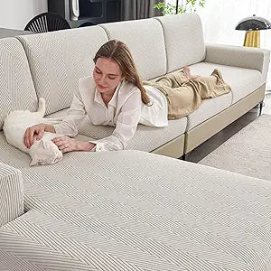 Couch Cushion Covers for Sectional Sofa, Wear Resistant Stretch Sofa Slipcovers for Chair Sofa Cushion Furniture Protector Washable Seat Cover for Pets (Light Gray, 2 Seat Covers S+ 1 Chaise)