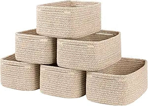 OIASKET 6 Pack Storage Baskets for Shelves, Small Baskets for Shelves, Cute Decorative Storage Bins, Organizer Basket for Gifts Empty, 11.8''Lx7.8''Wx4.7''H-Brown