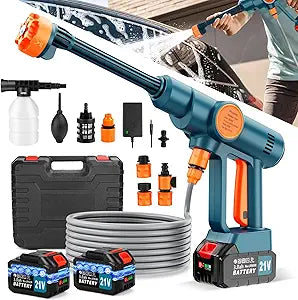 Cordless Washer, Brushless Battery Operated, Handheld Car Washer with 6-in-1 Nozzle Battery Charger,Lightweight Washer Cleaning Tool with Foam Pot for Patio Boat Fence