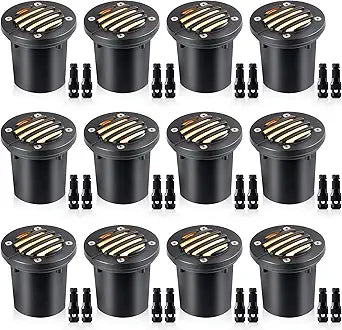 SUNVIE 12W Low Voltage Landscape Lighting with Connectors 1200LM Ultra Bright Well Lights Landscape LED In Ground Waterproof Outdoor Warm White Paver Lights for Garden Yard Driveway 12 Pack