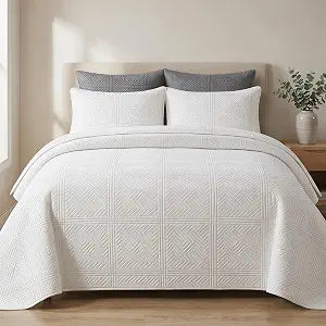 Andreannie King Size Quilt Set Beige, Lightweight Soft Bedspread Coverlet, Modern Medallion Damask Farmhouse Bedding Set, Breathable All Season Quilt for Bed (Beige, King���90������x104���������)