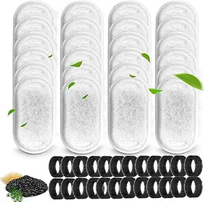 Cat Water Fountain Filters for 108/3.2L& 67oz/2L Stainless Steel Pet Water Dispenser Fountain Filters,8/12/16 Cat Fountain Filter Replacement with 8/12/16 Sponges (24 Filters& 24 Sponges)