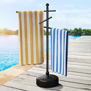 ELYKEN 59'' Pool Towel Rack Outdoor, Towel Holder with Weighted Base