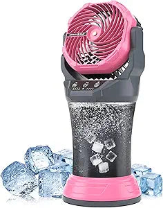 AVV Portable Misting Fan with RGB Ambient Light- 2L Water Tank, 4 Speeds & Spray Mist Fan, 30000mAh Rechargeable Misting Fans for Outdoor/Indoor Fans for Camping, Patio, Garden, Grey-Pink