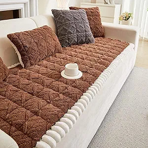 vctops Soft Plush Sofa Couch Cover Boho Geometric Pattern Sectional Sofa Cover Non Slip Washable Sofa Slipcover Furniture Protector for Kids Dogs Pets (Khaki,27"x70")