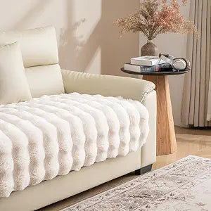 Dogs/Cats Bed Mats, Dog Pad Washable Removable Couch Cover with Anti-Slip Back, Plush Long Fur Mat, Perfect for Small, Medium and Large Dogs.(White-Bubble, 30"x80")