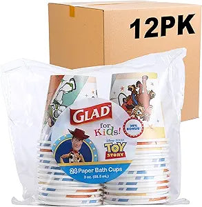 Glad for Kids Disney Pixar Toy Story Disposable Mini Paper Cups, Toy Story Characters - Colorful Soak-Proof Bathroom Rinse Cups, Small Size Ideal for Little Hands, 3 oz, 24 Count - 12 Pack