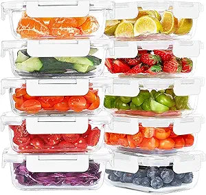 KOMUEE 10 Packs 22 oz Glass Meal Prep Containers, Glass Food Storage Containers with Lids, Airtight Lunch Boxes BPA Free, Microwave and Freezer Safe, White