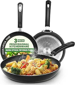 Utopia Kitchen Nonstick Cookware 3 Piece Omelette Pan Skillet Set, Nonstick Frying Pans with Induction Bottom, 8, 9.5 & 11 Inches Frying Pans with Bakelite Handles, PFOA Free, Grey