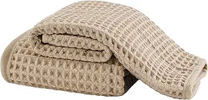 Microfiber Waffle Face Towels, 2 Pieces, Soft, Absorbent, Fast Drying, Lint Free 430 GSM (Beige)