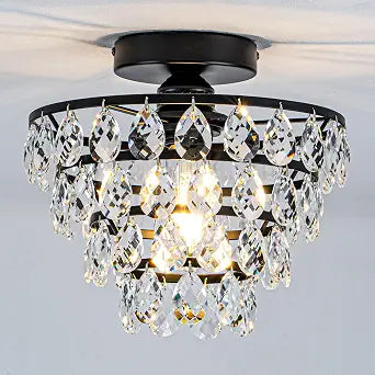 MAYNA 10" Small Crystal Chandelier Black Ceiling Lighting with E26 Bulb