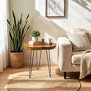 Live Edge Side Table, Natural Edge Wood End Table About 16" W x 14" D x 17" H Unique Natural Wood Table for Living Room, Bedroom, Decor (Medium)