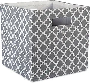 DII Hard Sided Collapsible Fabric Storage Container for Nursery, Offices, & Home Organization, (13x13x13") - Lattice Gray