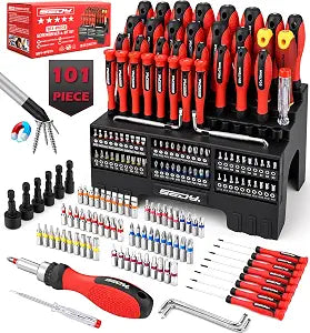 101-Piece Magnetic Screwdriver Set with 60 Bits, Ratchet and Storage Rack