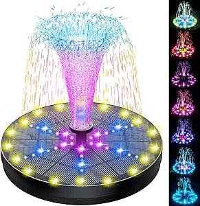 SZMP Solar Fountain 4W Bird Bath Fountains Upgraded 60 LED Lights, Built-in 4000 mAh Battery with 7 Nozzles & 4 Fixers, Solar Water Fountain for Garden, Bird Bath, Pool, Pond, Outdoor