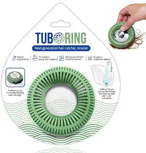 TubRing Pop-Up Drain Protector & Strainer Silicone Hair Catcher, Sage Green
