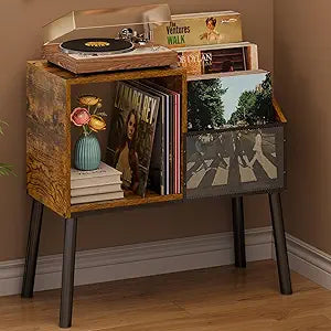 Record Player Stand with Storage, 3-Tier Step Vinyl Record Storage Holder up to 200 Albums, Small Vintage Record Player Table, Turntable Stand Recordsfor Living Room, Bedroom