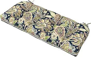 Tufted Bench Cushion 44 x 19 x 5 Inch, Waterproof Patio Loveseat Cushion for Outdoor Furniture, Garden, Swing Cushion, Paisley Sapphire Blue