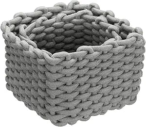 uxcell 2pcs Woven Basket Cotton Rope Storage Baskets Gift Chest Box for Shelf Organizing Bedroom Home Decor Nursery, Gray (S, M)