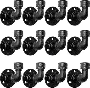 Bathroom Towel Hooks for Hanging 12 Pack Vintage Industrial Pipe Towel Holder Black Wall Mounted Hook Decorative for Farmhouse Bathroom Kitchen (Mounting Hardware Included) (12, Black)
