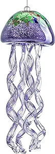 H&D HYALINE & DORA Purple Blown Glass Jellyfish Wind Chime Sea Glass Wind Chimes for Outside Jellyfish Wind Chimes Outdoor Sea Glass Decor for Patio Garden Balcony Porch(14in)