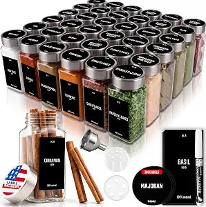 Deco haus Glass Spice Jars with Lids 36x4oz - Spice Containers +280 Labels